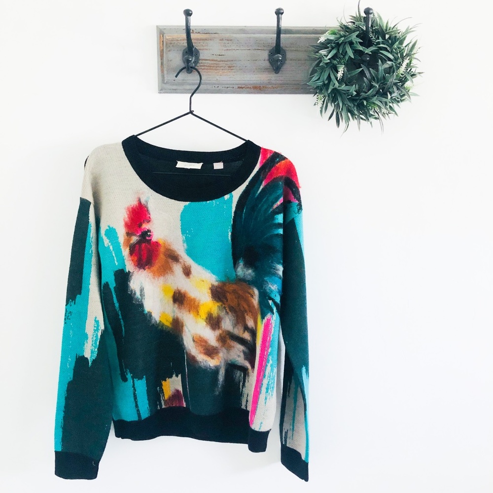 Anthro Lauren Walcott Farm Rooster Sweater M RARE - Picture 1 of 6
